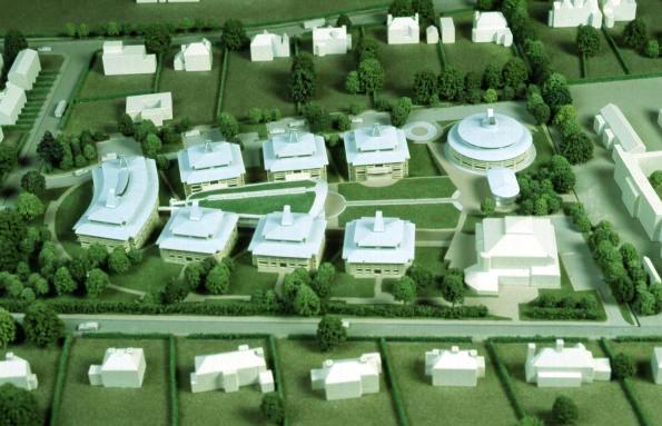 A photograph of a model of the proposed new buildings.